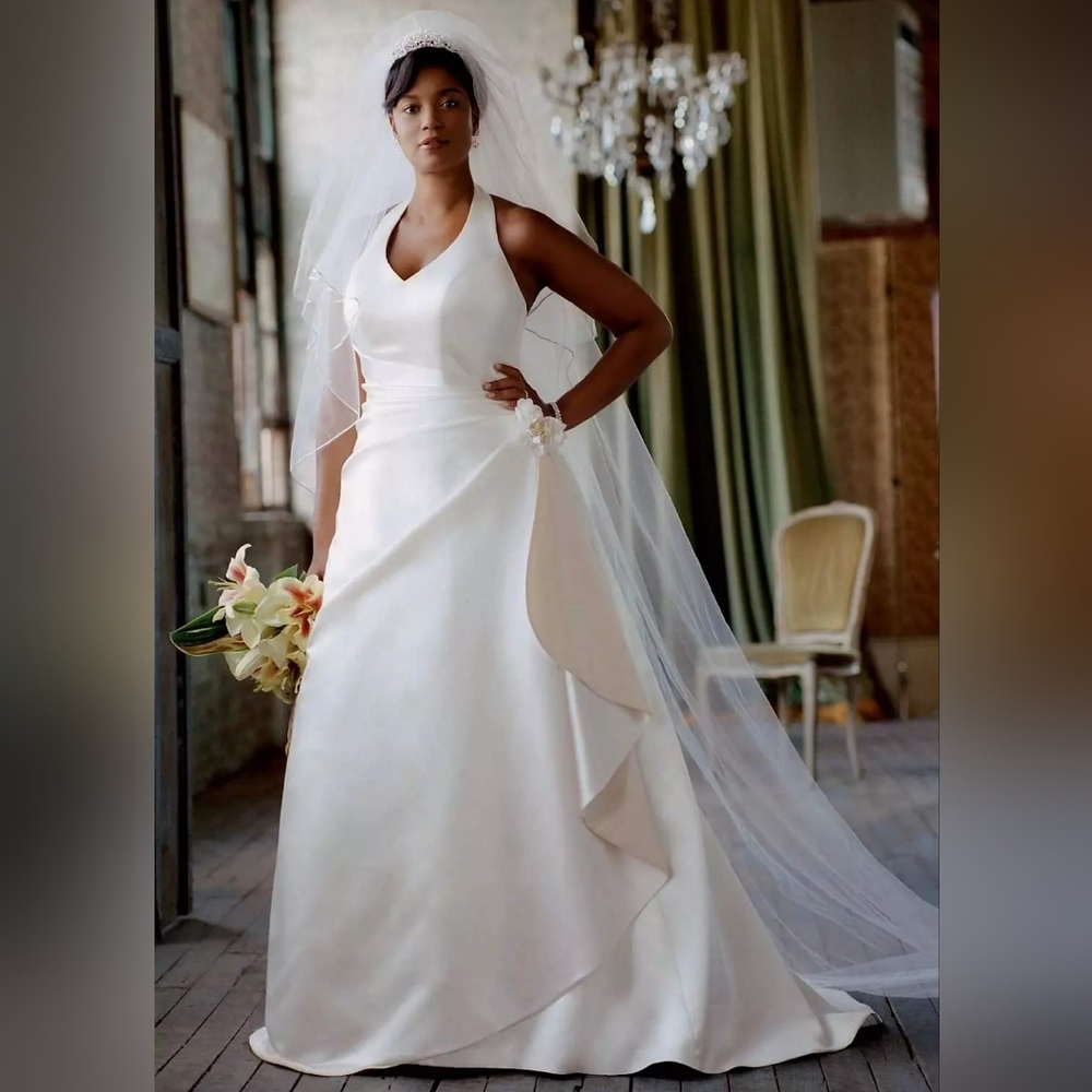 Satin Halter with Cascading Side Drape Wedding Dress